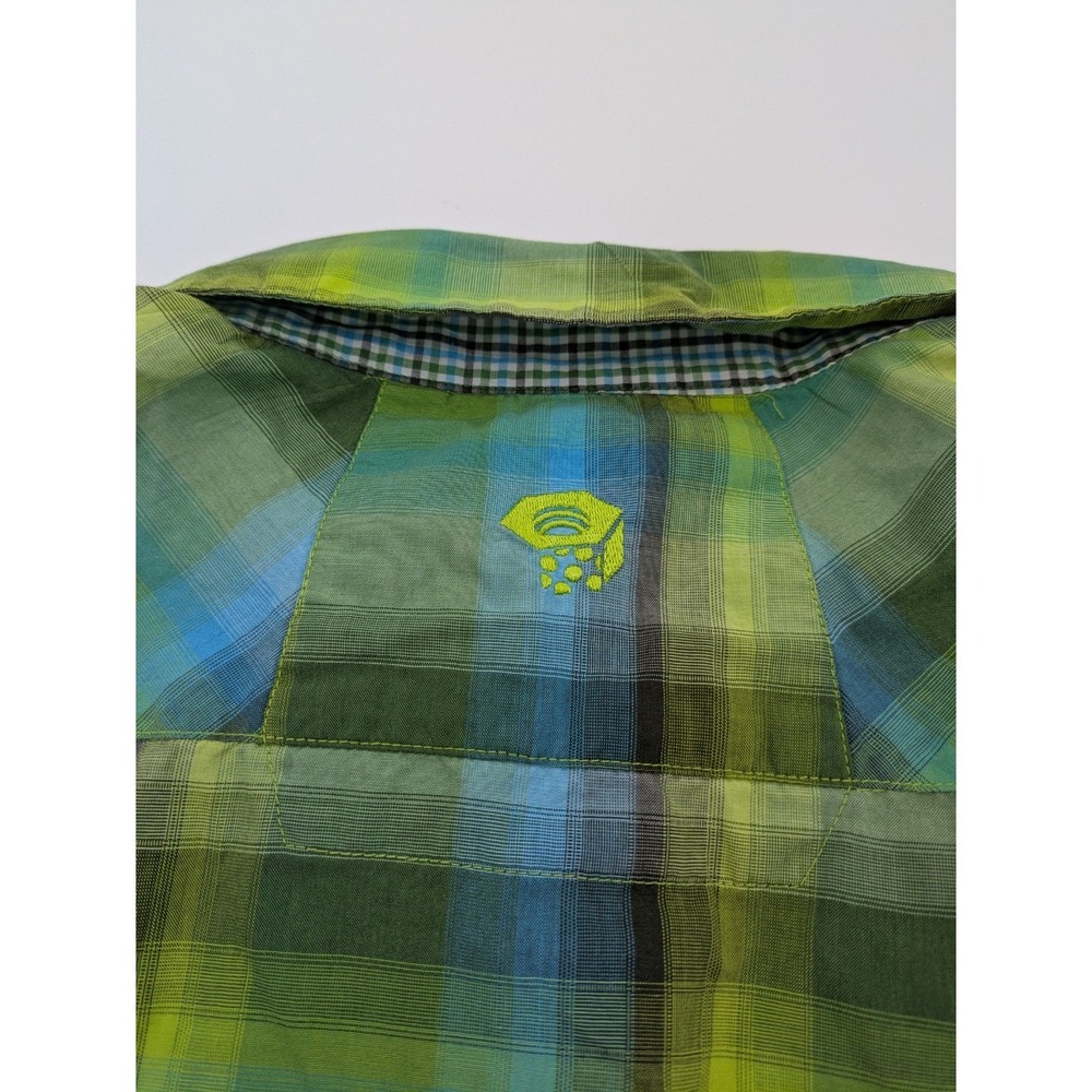 Mountain Hardwear Men's XL Plaid Snap Front Short Sleeve Hiking Shirt Green Blue - Picture 12 of 12